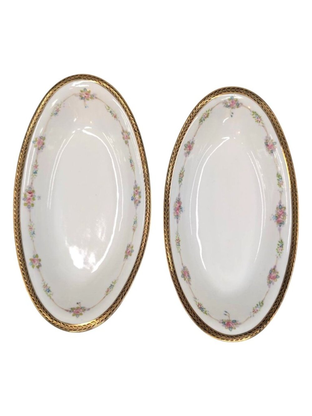 Vtg Noritake M Oval Relish Dish LOT OF 2 Roses Gold Encrusted Rim N224 Japan 8"